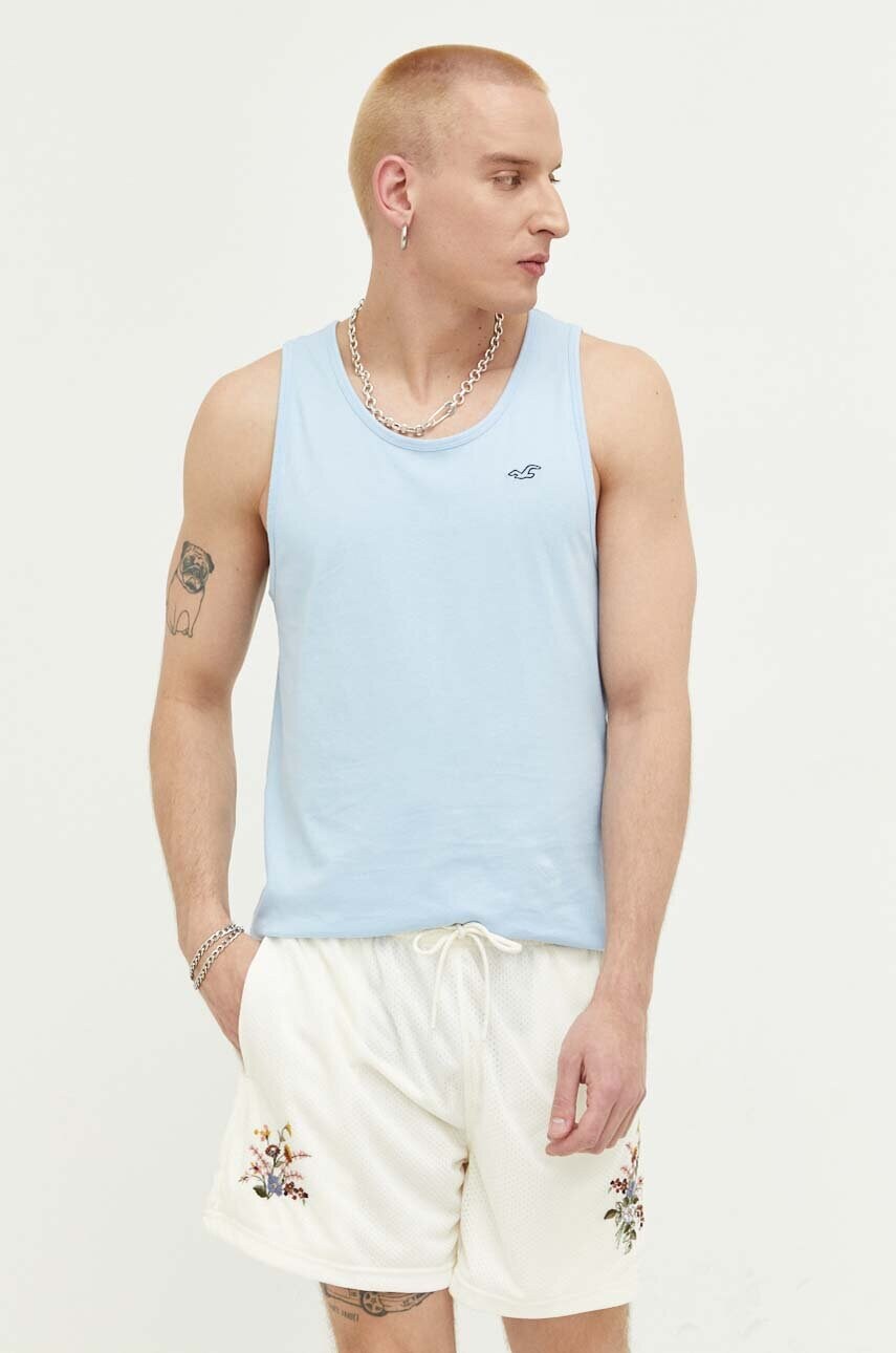

Памучна тениска Hollister Co. в синьо, Син