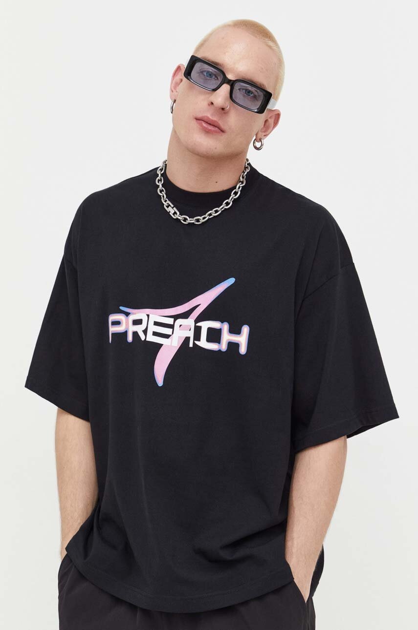 Preach tricou din bumbac culoarea negru, cu imprimeu