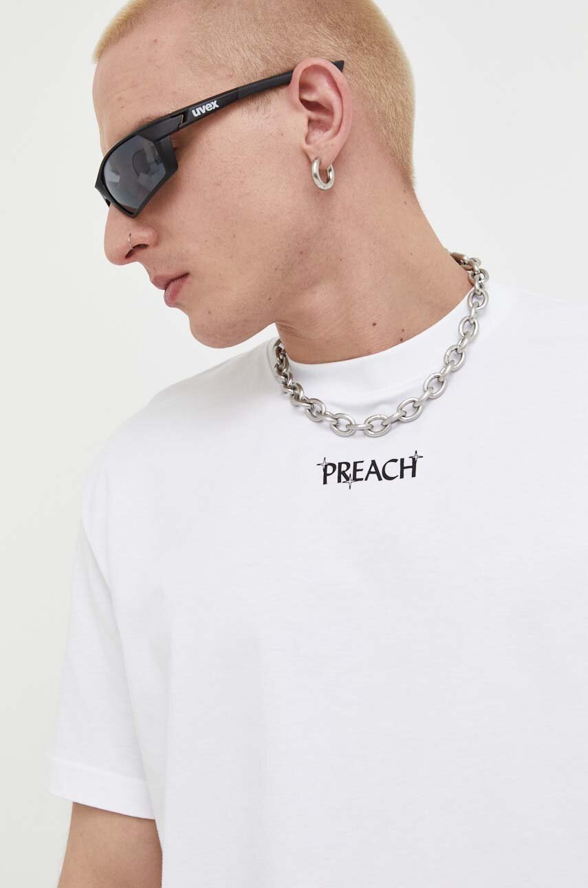 Preach tricou din bumbac culoarea alb, cu imprimeu