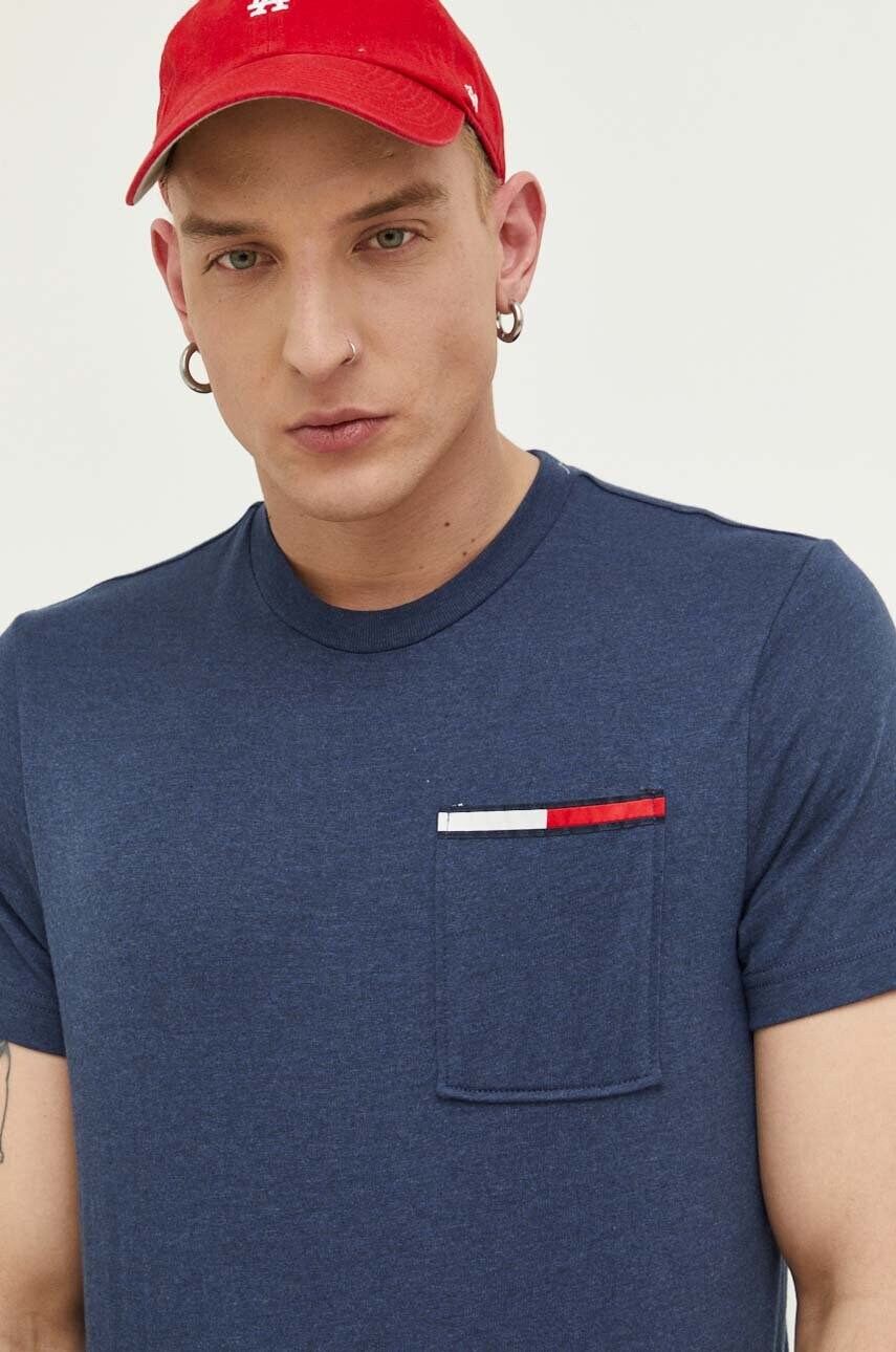 Tommy jeans tricou barbati, culoarea albastru marin, melanj
