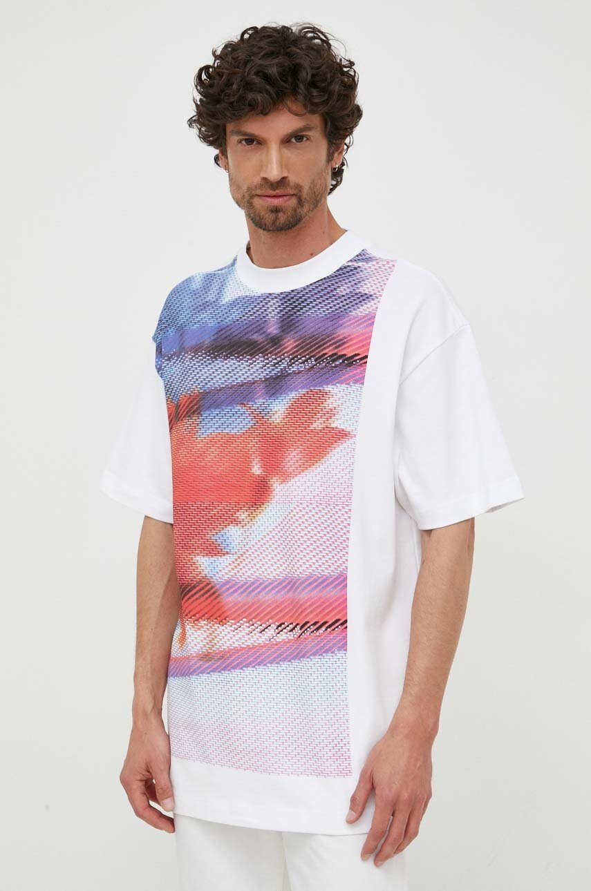 

Памучна тениска Calvin Klein Jeans в бяло с принт, Бял
