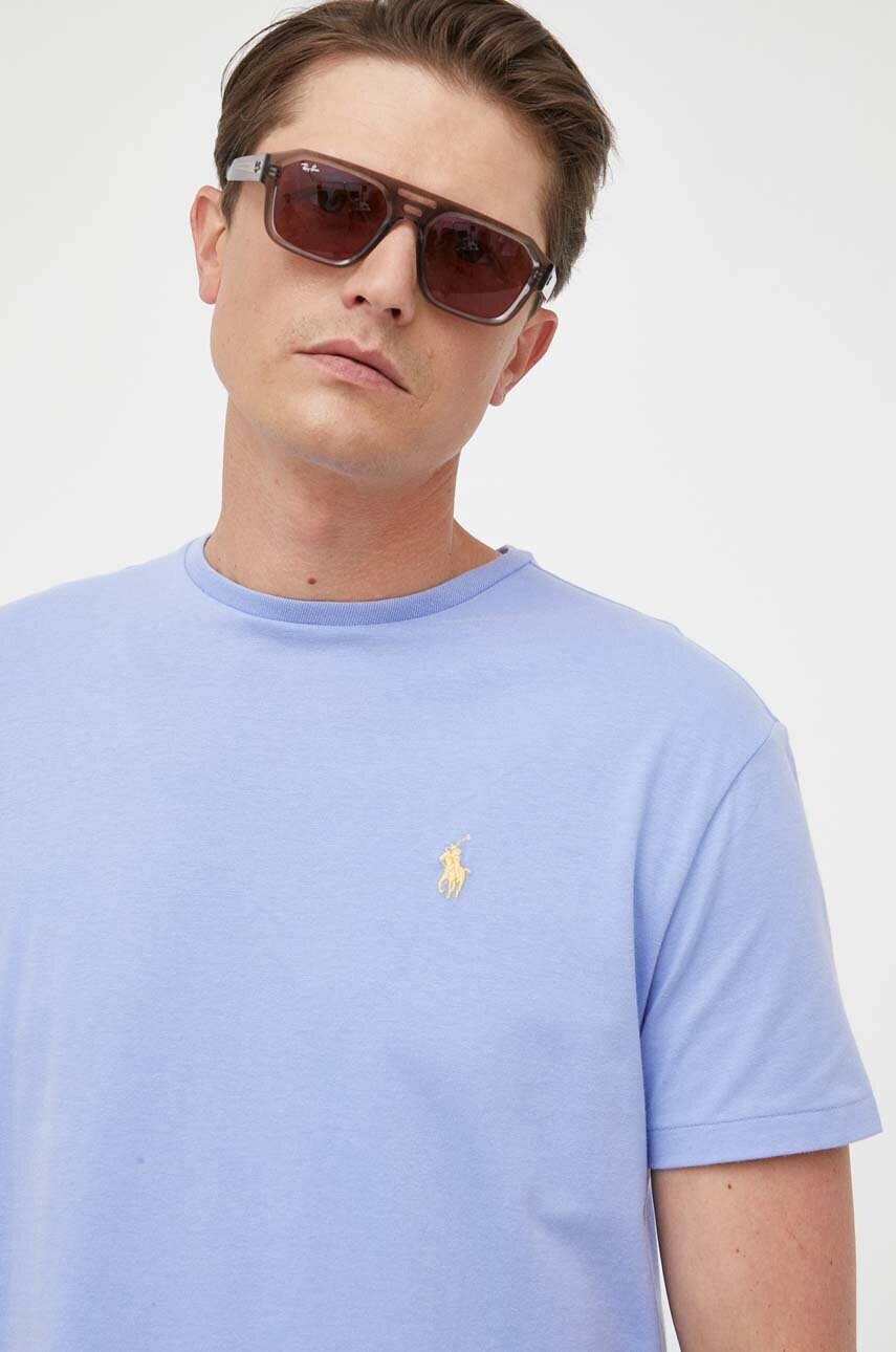 

Памучна тениска Polo Ralph Lauren в синьо с изчистен дизайн, Син
