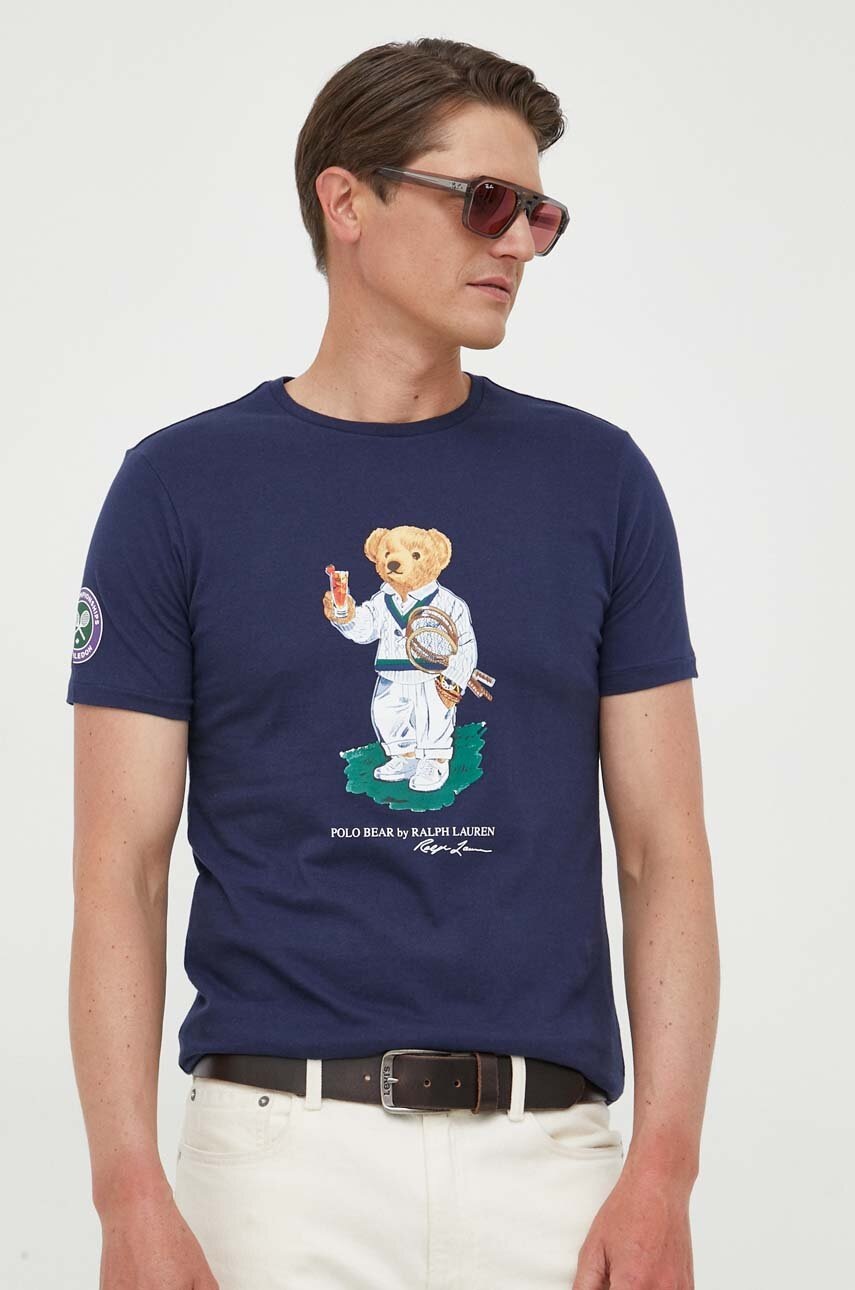 

Хлопковая футболка Polo Ralph Lauren цвет синий с принтом