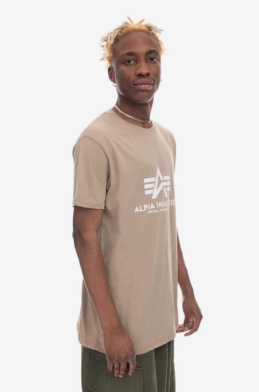 Alpha Industries tricou din bumbac Basic T-Shirt culoarea bej, cu imprimeu 100501.679-beige