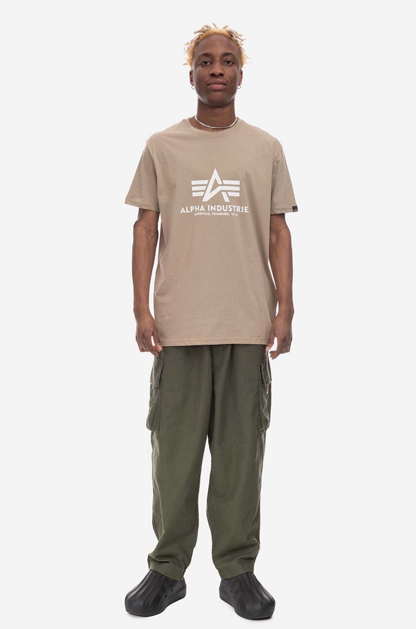 Βαμβακερό μπλουζάκι Alpha Industries Basic T-Shirt χρώμα: μπεζ φωτογραφία