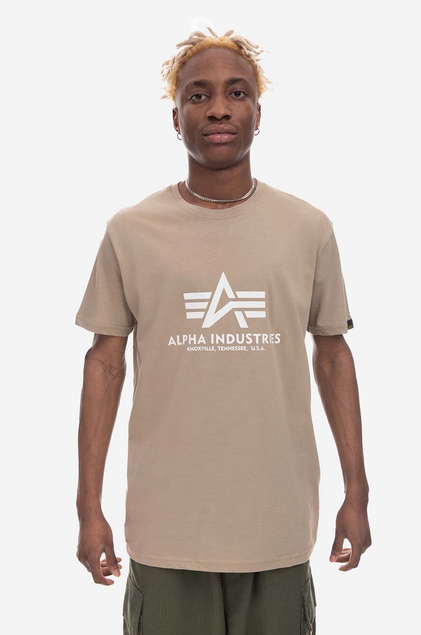 Βαμβακερό μπλουζάκι Alpha Industries Basic T-Shirt χρώμα: μπεζ φωτογραφία