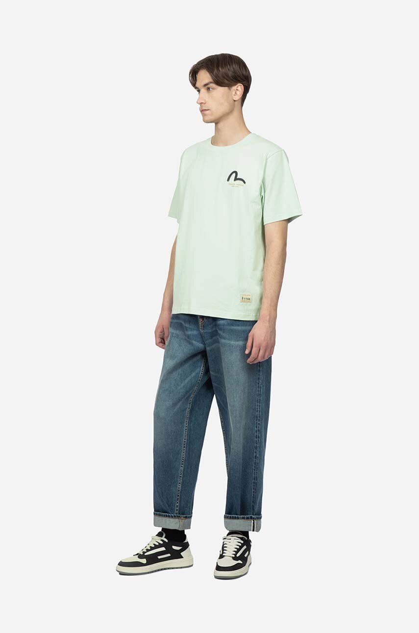 Evisu tricou din bumbac culoarea verde, cu imprimeu 2ESHTM3TS517XXCT-mint
