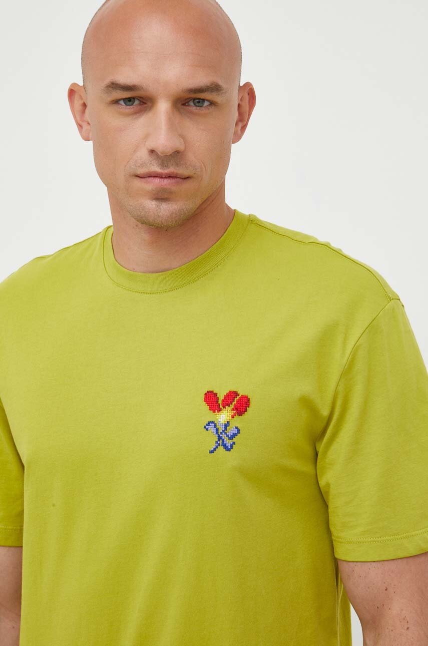 

Памучна тениска United Colors of Benetton в зелено с десен, Зелен