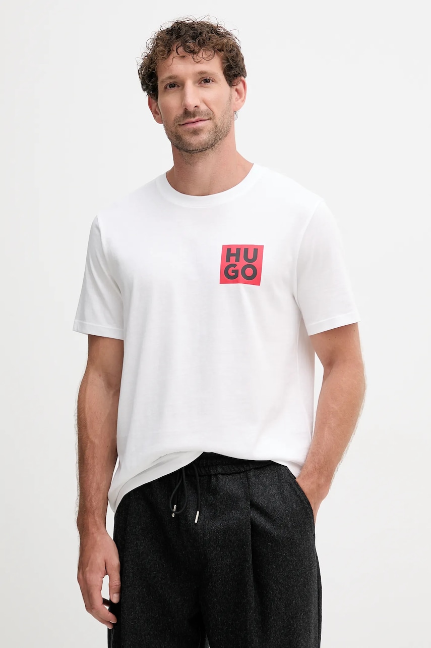 HUGO tricou din bumbac culoarea negru, cu imprimeu