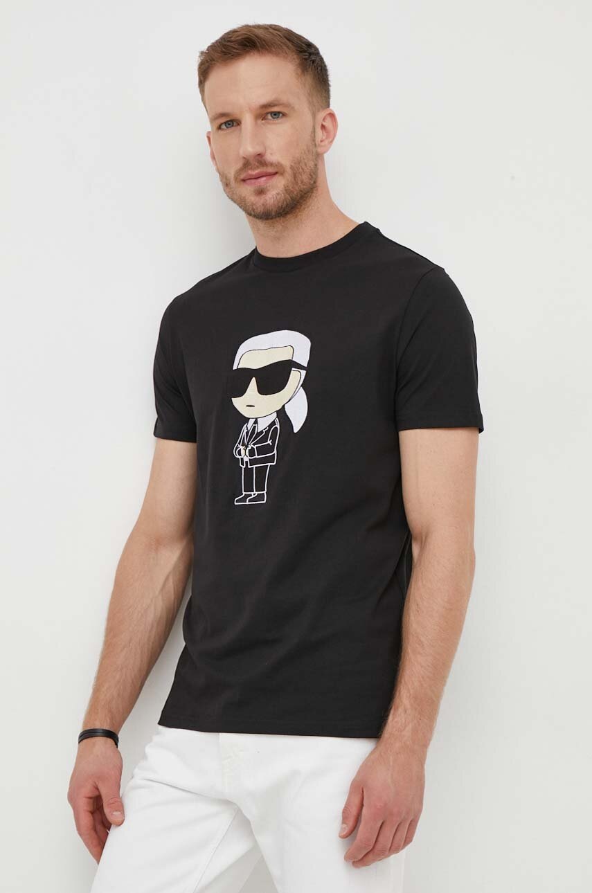

Бавовняна футболка Karl Lagerfeld колір чорний з аплікацією
