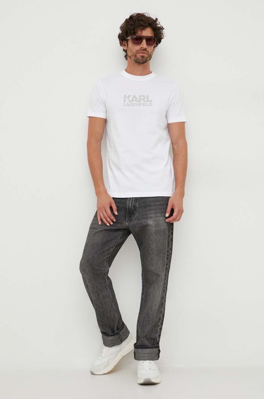 Karl Lagerfeld Tricou Din Bumbac Culoarea Alb, Cu Imprimeu