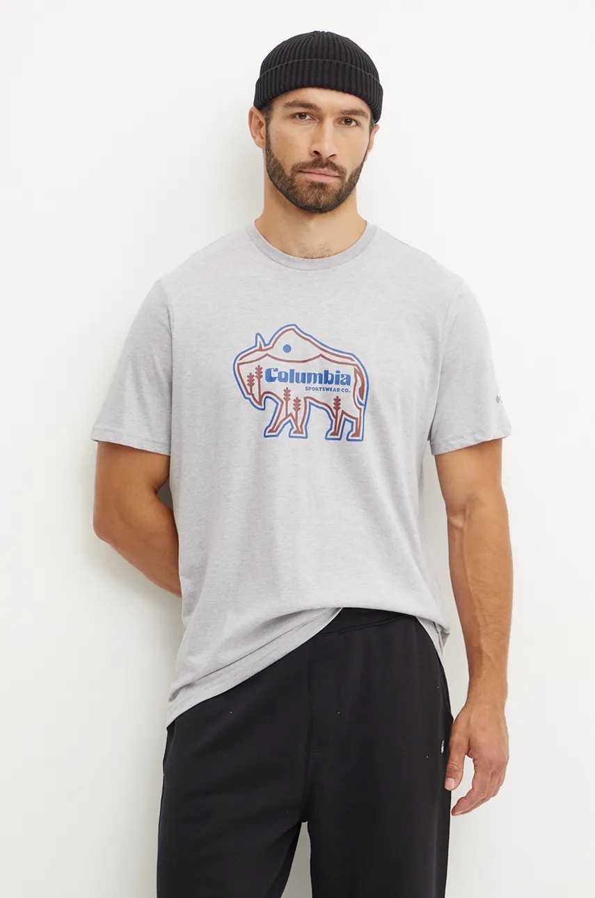 Columbia tricou din bumbac culoarea gri, cu imprimeu Columbia tricou din bumbac culoarea gri, cu imprimeu