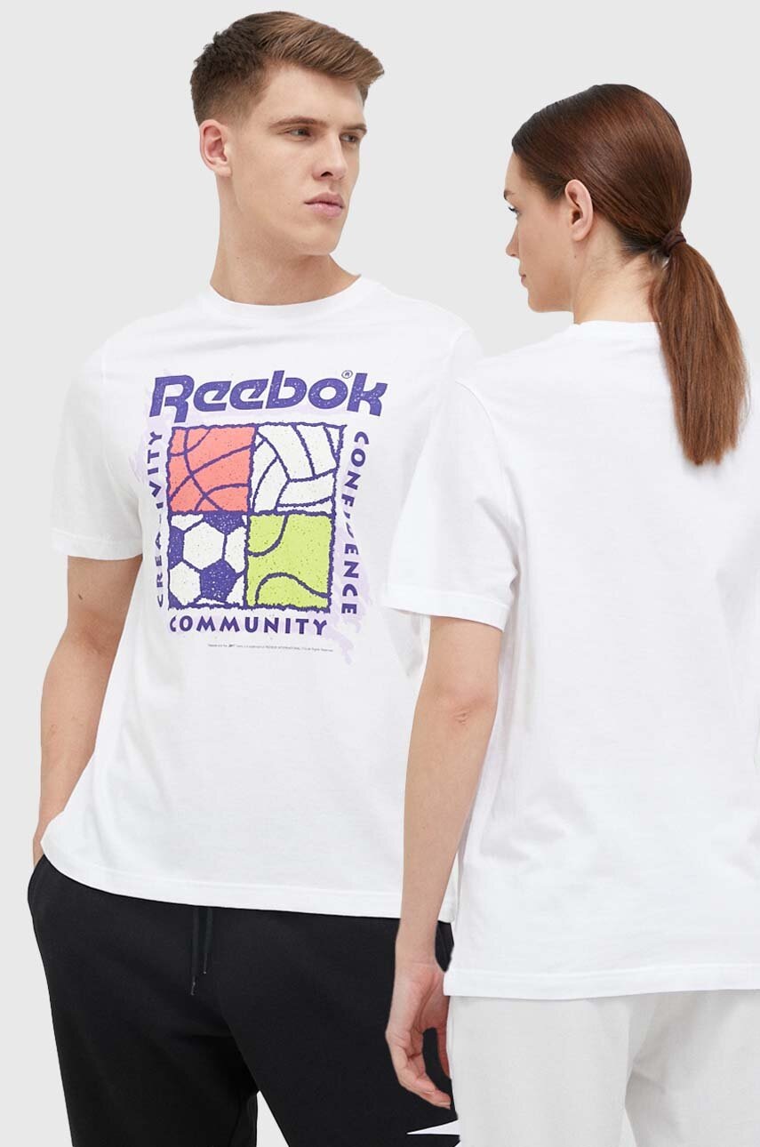 

Бавовняна футболка Reebok Classic колір білий з принтом