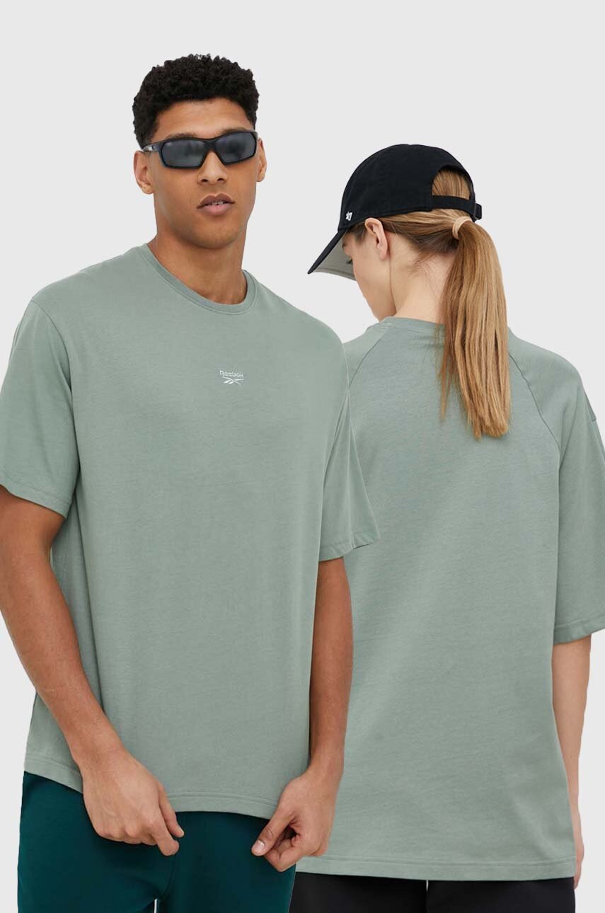 

Памучна тениска Reebok Classic в зелено с изчистен дизайн, Зелен