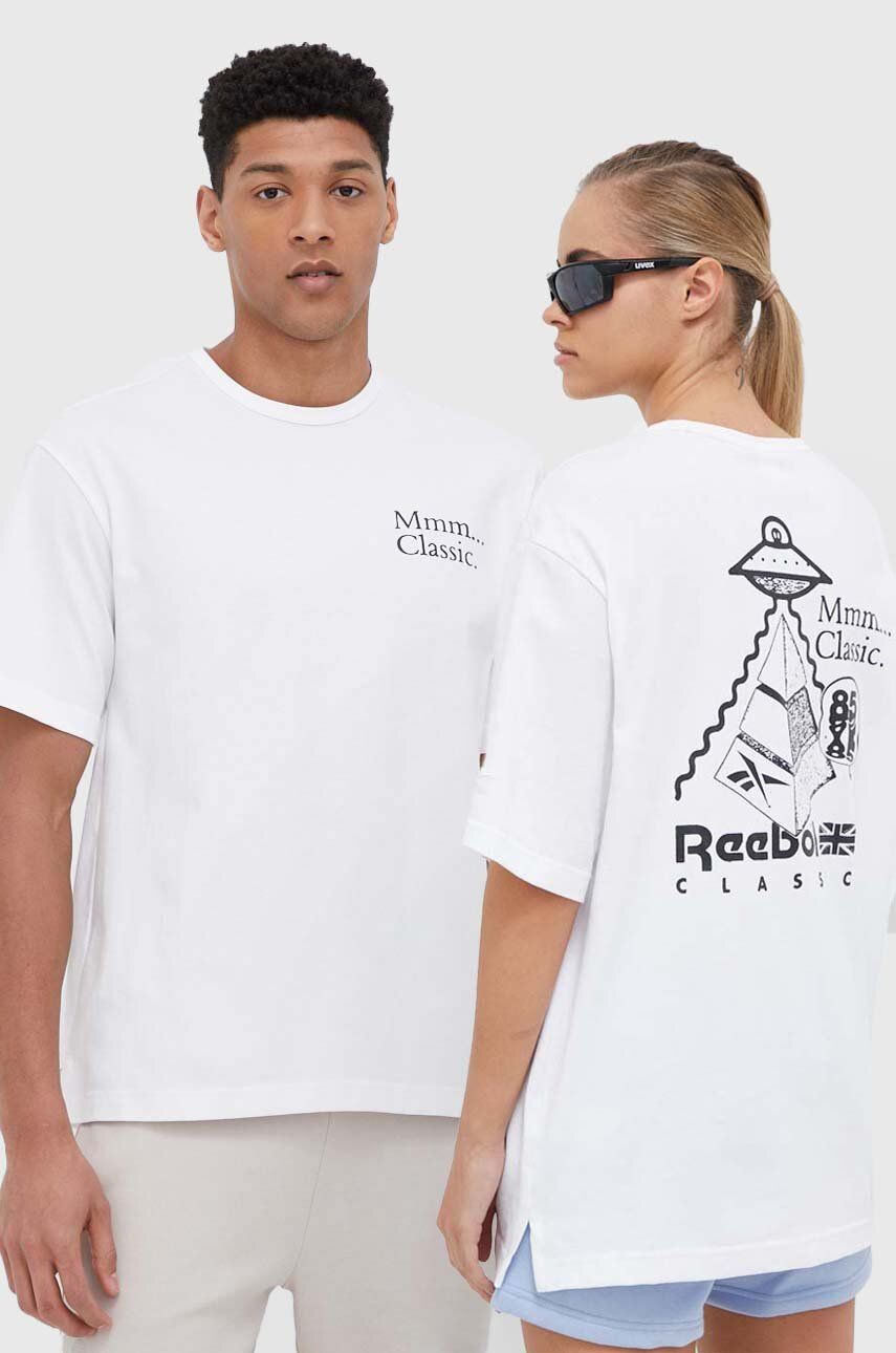Reebok Classic tricou din bumbac culoarea alb, cu imprimeu Alb imagine noua