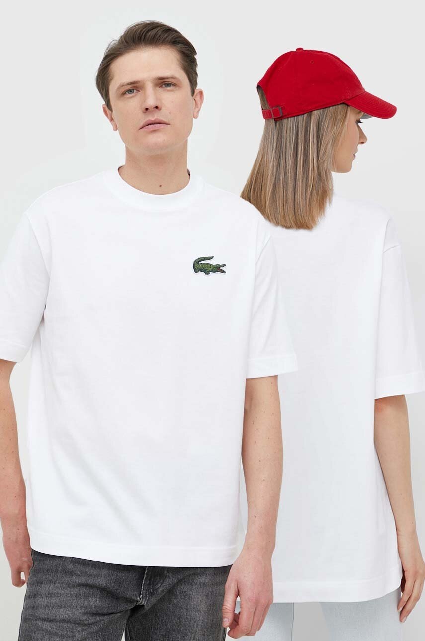 Lacoste tricou din bumbac culoarea alb, neted