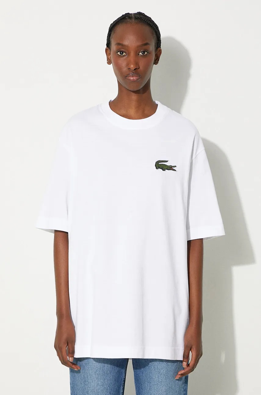 Lacoste tricou din bumbac culoarea alb, uni