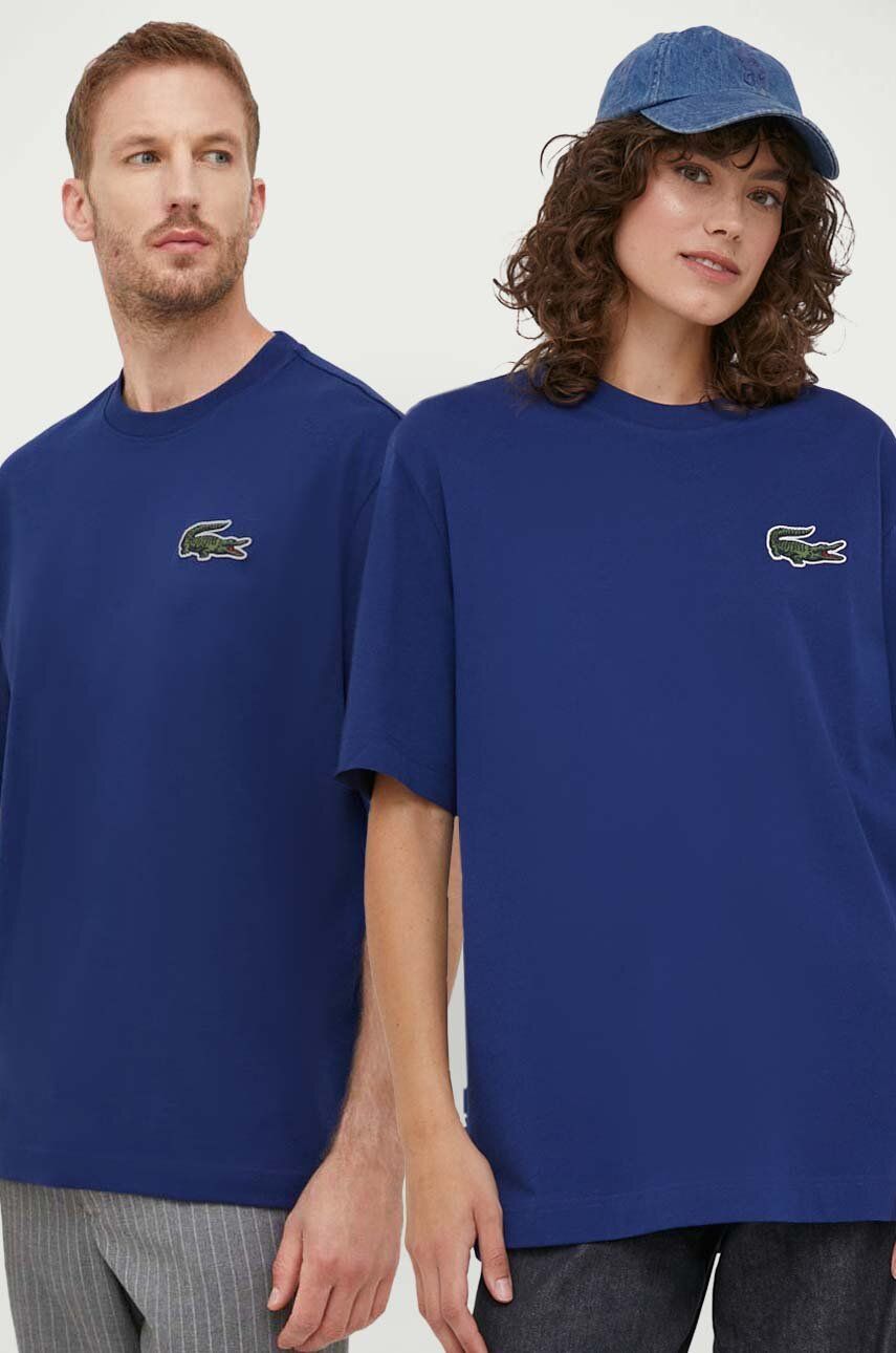 Bavlněné tričko Lacoste s aplikací - modrá - 100 % Bavlna