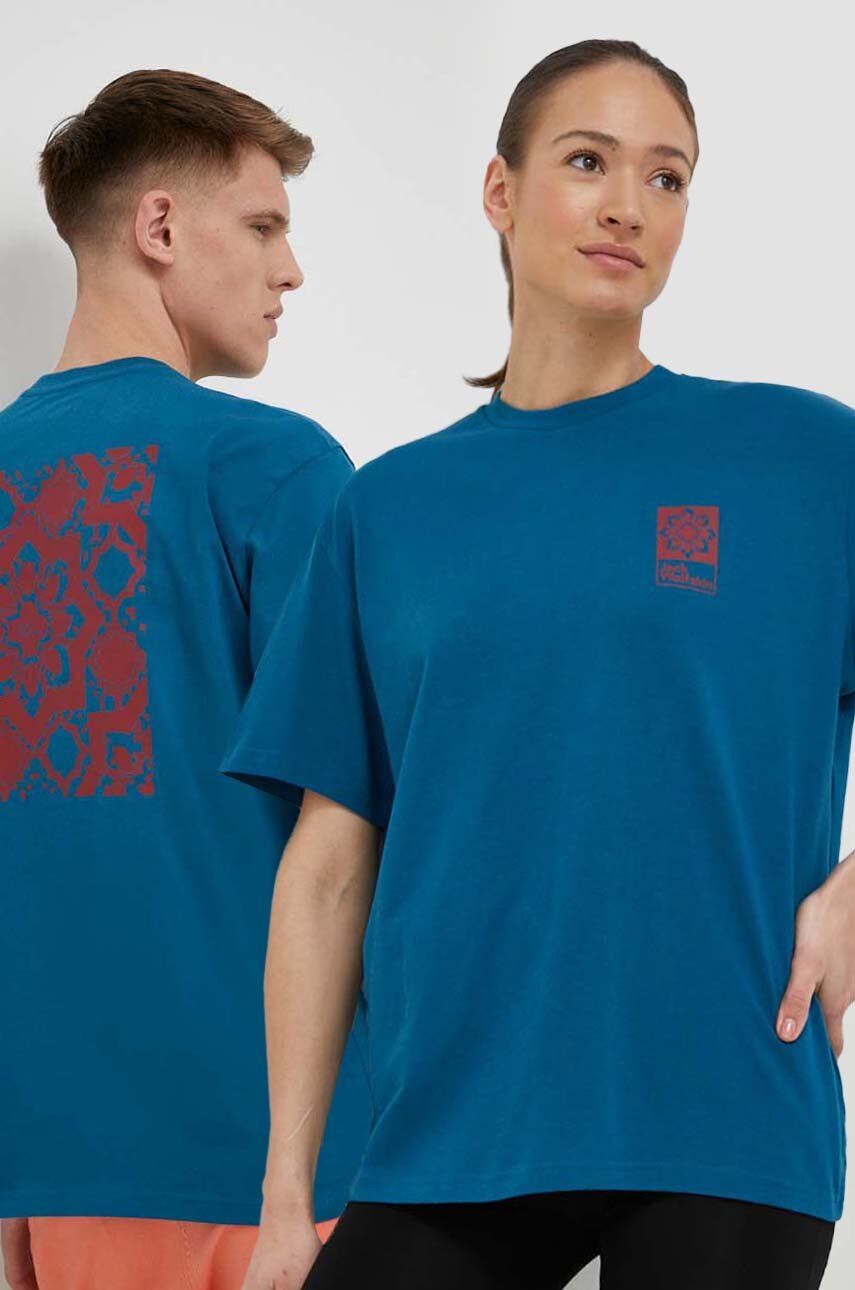 Bavlněné tričko Jack Wolfskin 10 s potiskem - modrá -  Hlavní materiál: 100 % Bavlna Prove