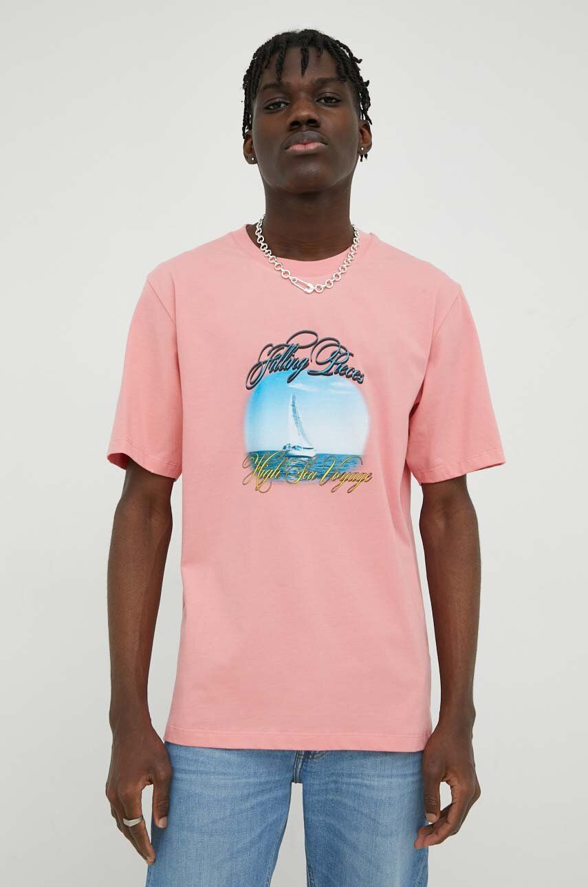 Levně Bavlněné tričko Filling Pieces růžová barva
