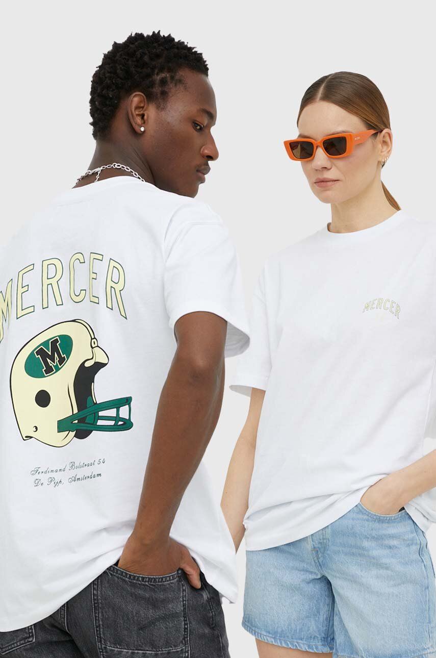 Bavlněné tričko Mercer Amsterdam bílá barva, s potiskem