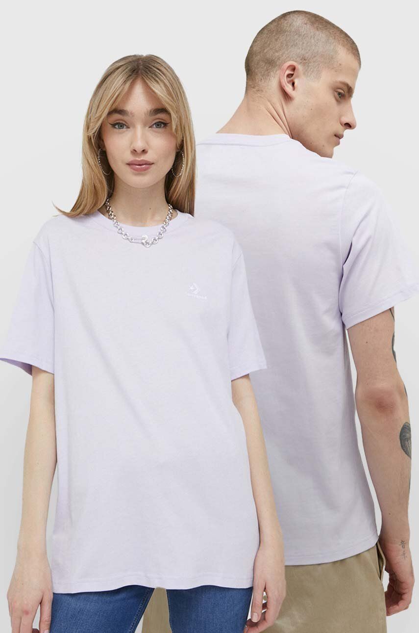 Levně Bavlněné tričko Converse fialová barva