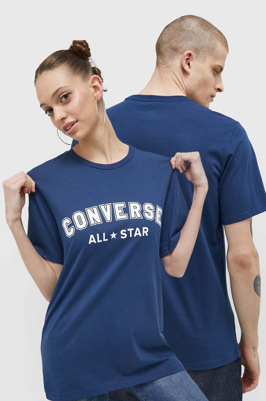 

Памучна тениска Converse в тъмносиньо с принт, Тъмносин