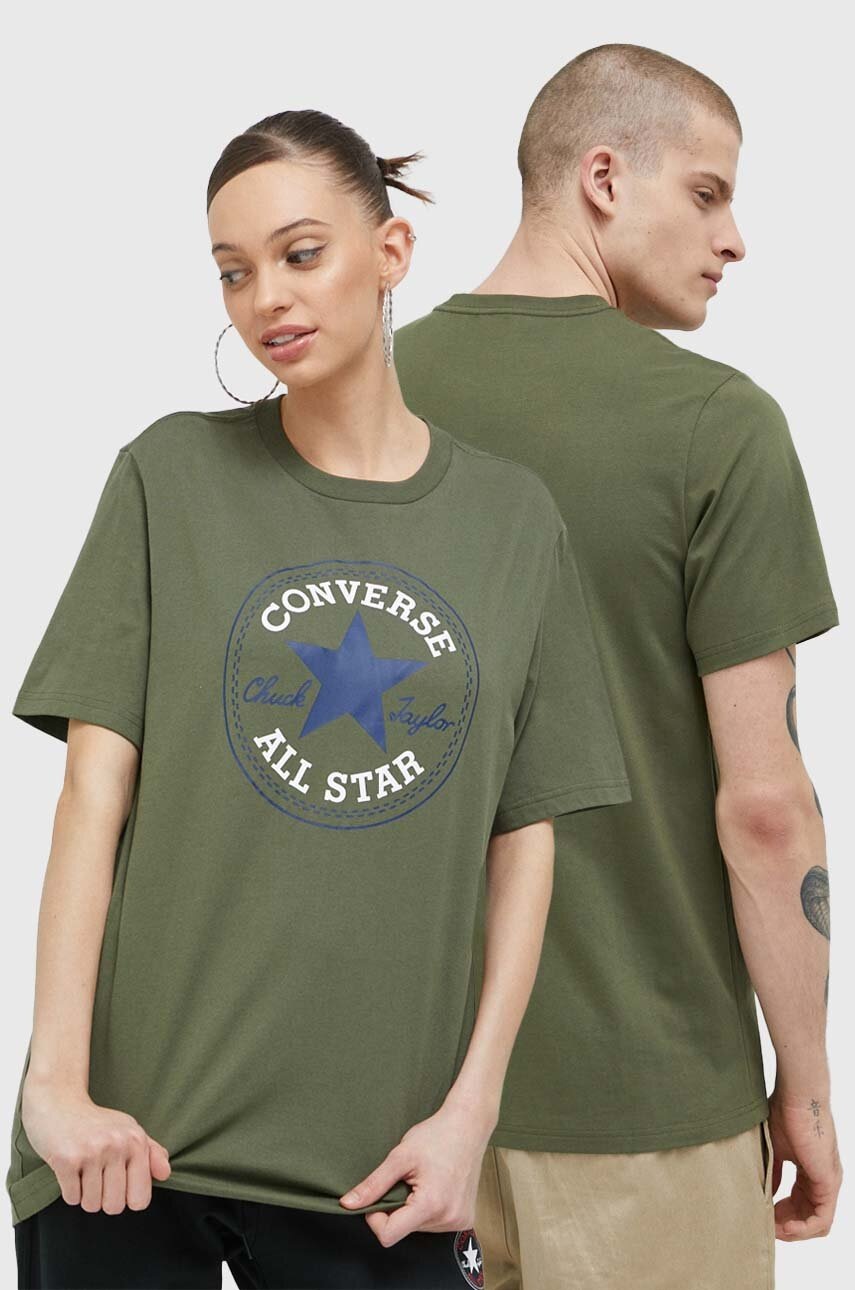 

Памучна тениска Converse в зелено с принт, Зелен
