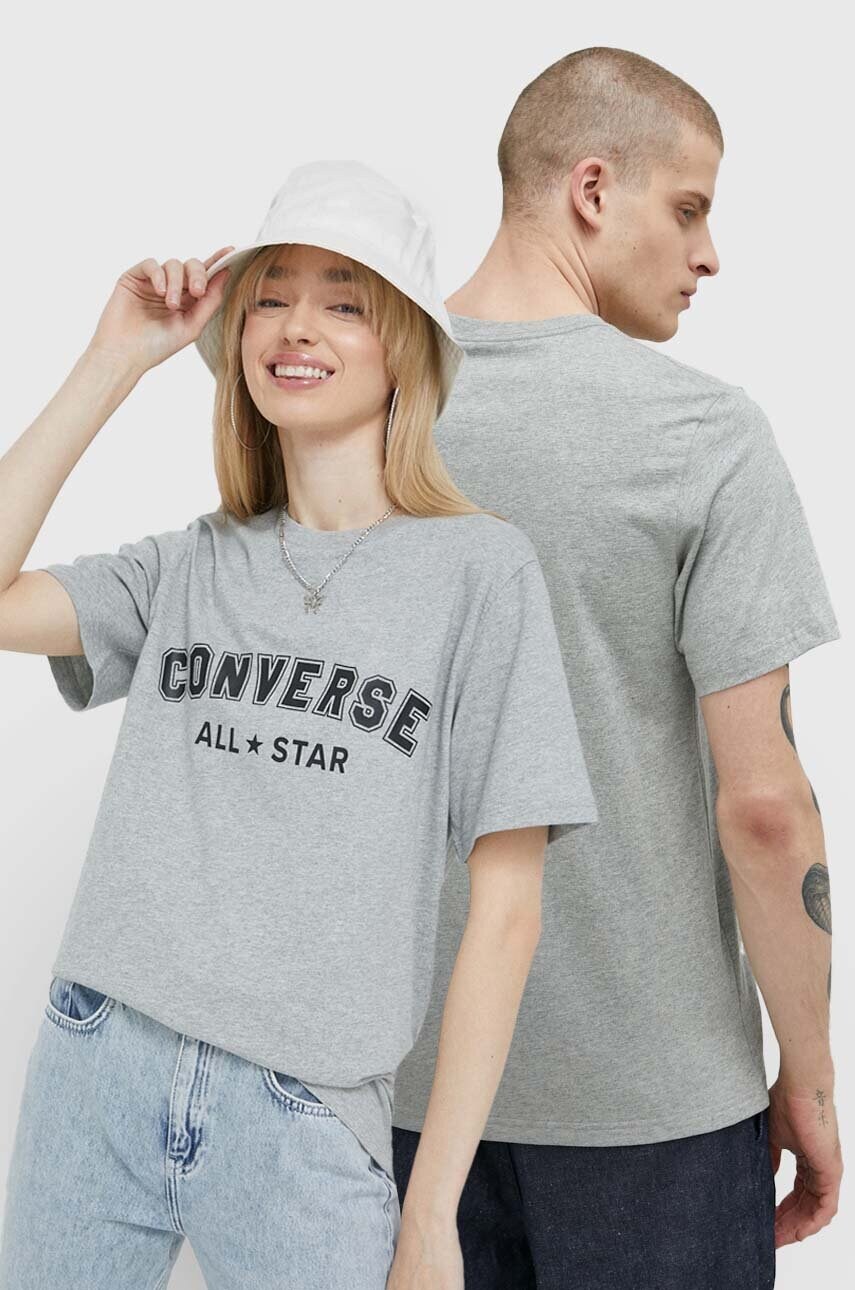 

Памучна тениска Converse в сиво с принт, Сив