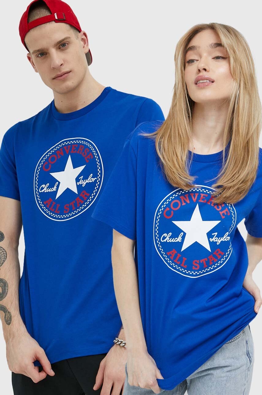 

Памучна тениска Converse в синьо с принт, Син