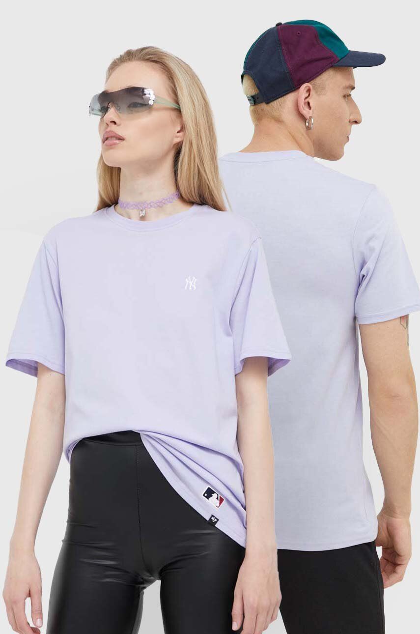 Bavlněné tričko 47brand MLB New York Yankees fialová barva, s aplikací - fialová -  100 % Bavln