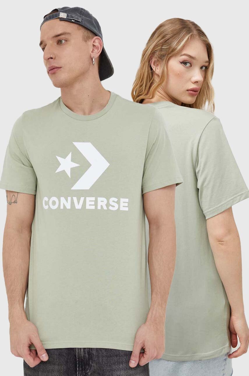 

Памучна тениска Converse в зелено с принт, Зелен