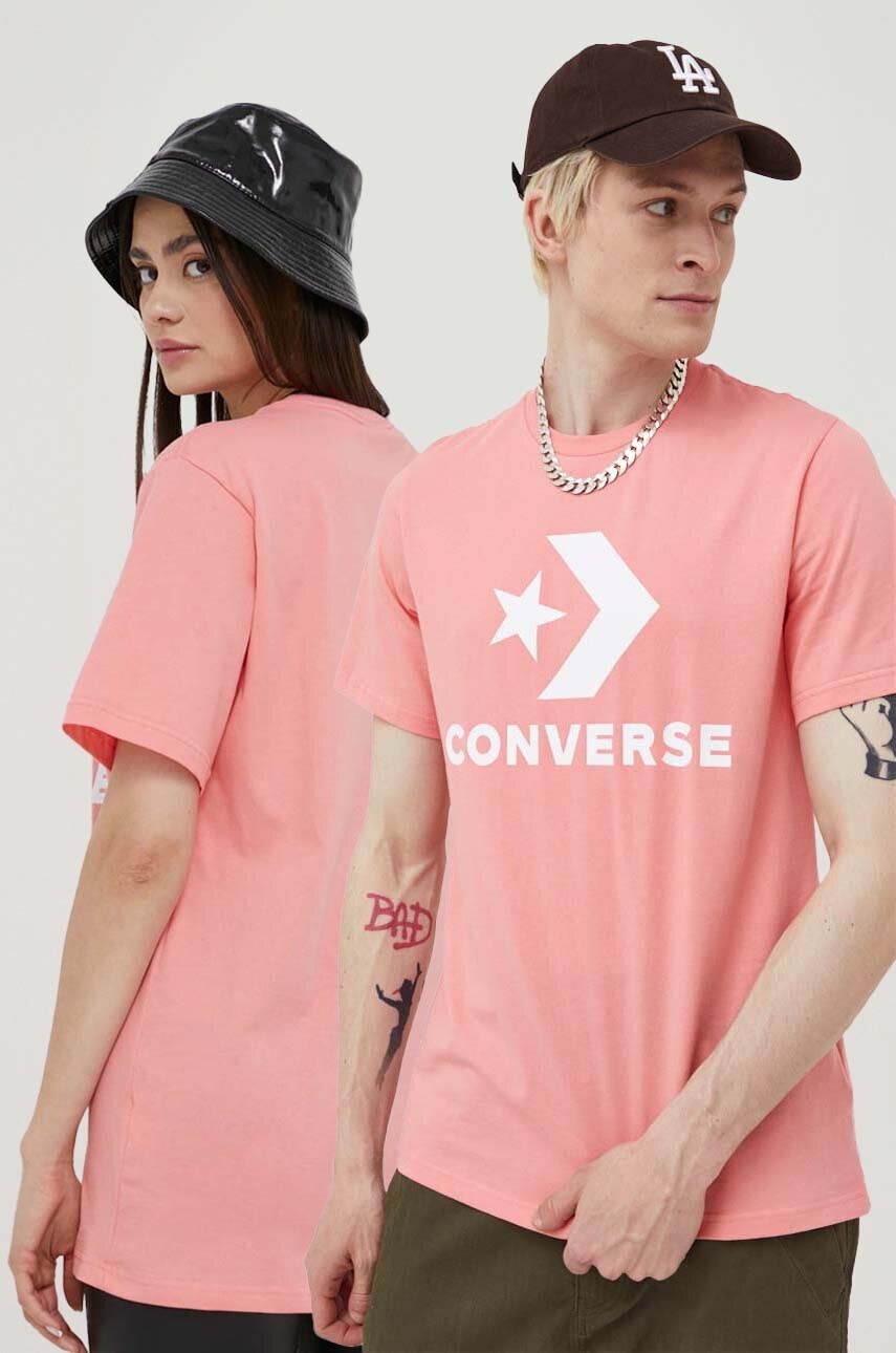 

Памучна тениска Converse в розово с принт, Розов