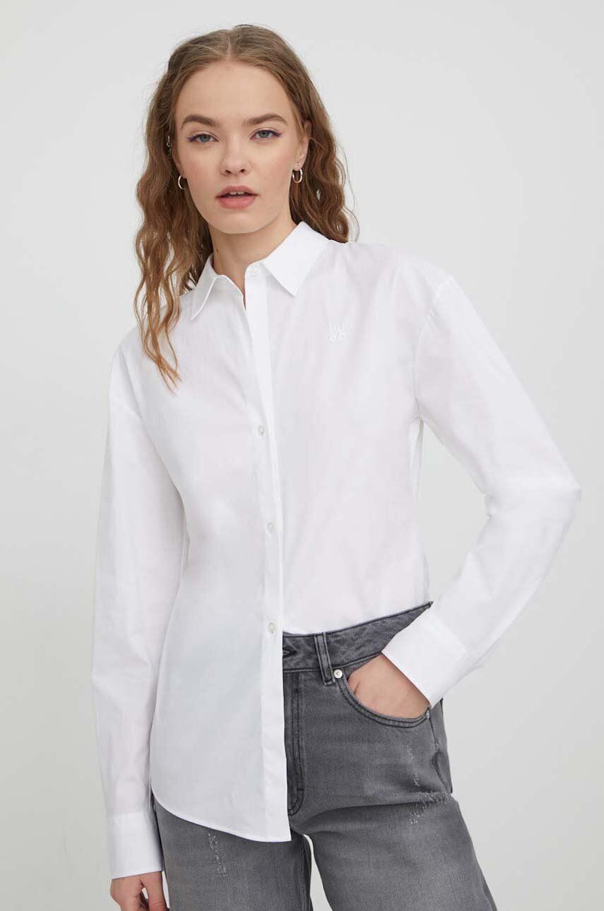 Levně Košile HUGO dámská, bílá barva, regular, s klasickým límcem, 50508203