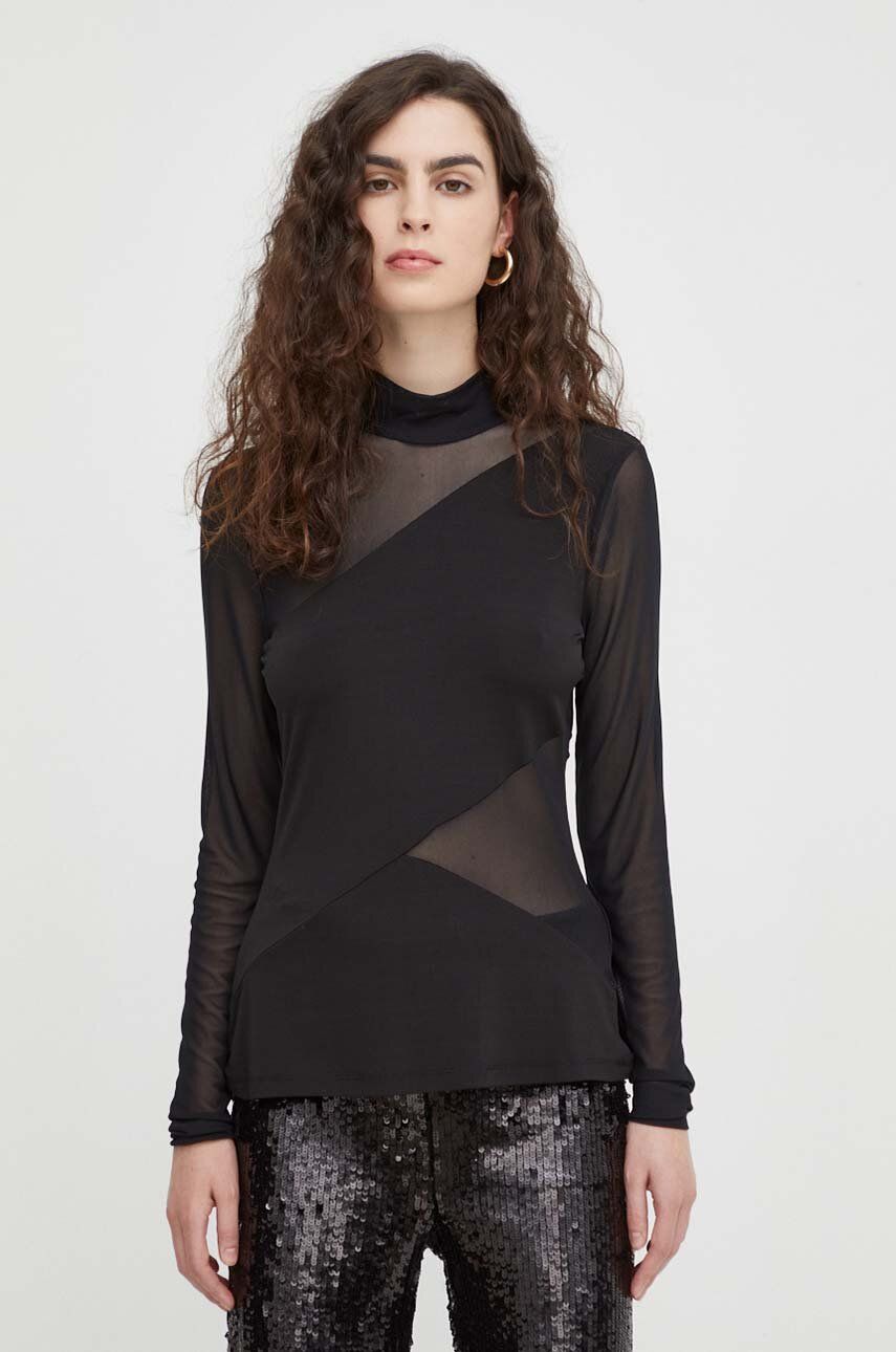 Tričko s dlouhým rukávem Bruuns Bazaar černá barva, s pologolfem