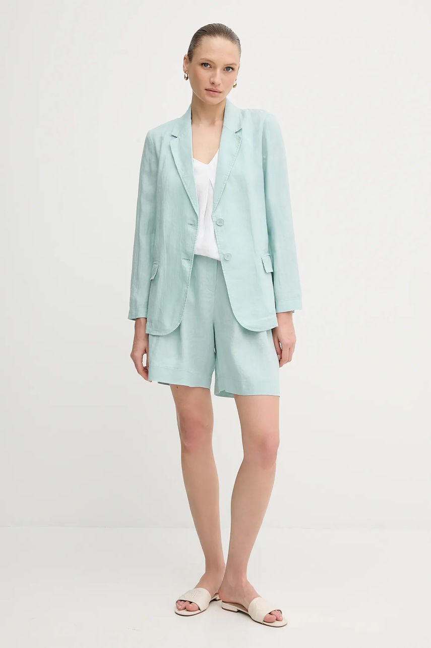 Льняная блузка United Colors of Benetton цвет белый однотонная 5BMLDQ06W