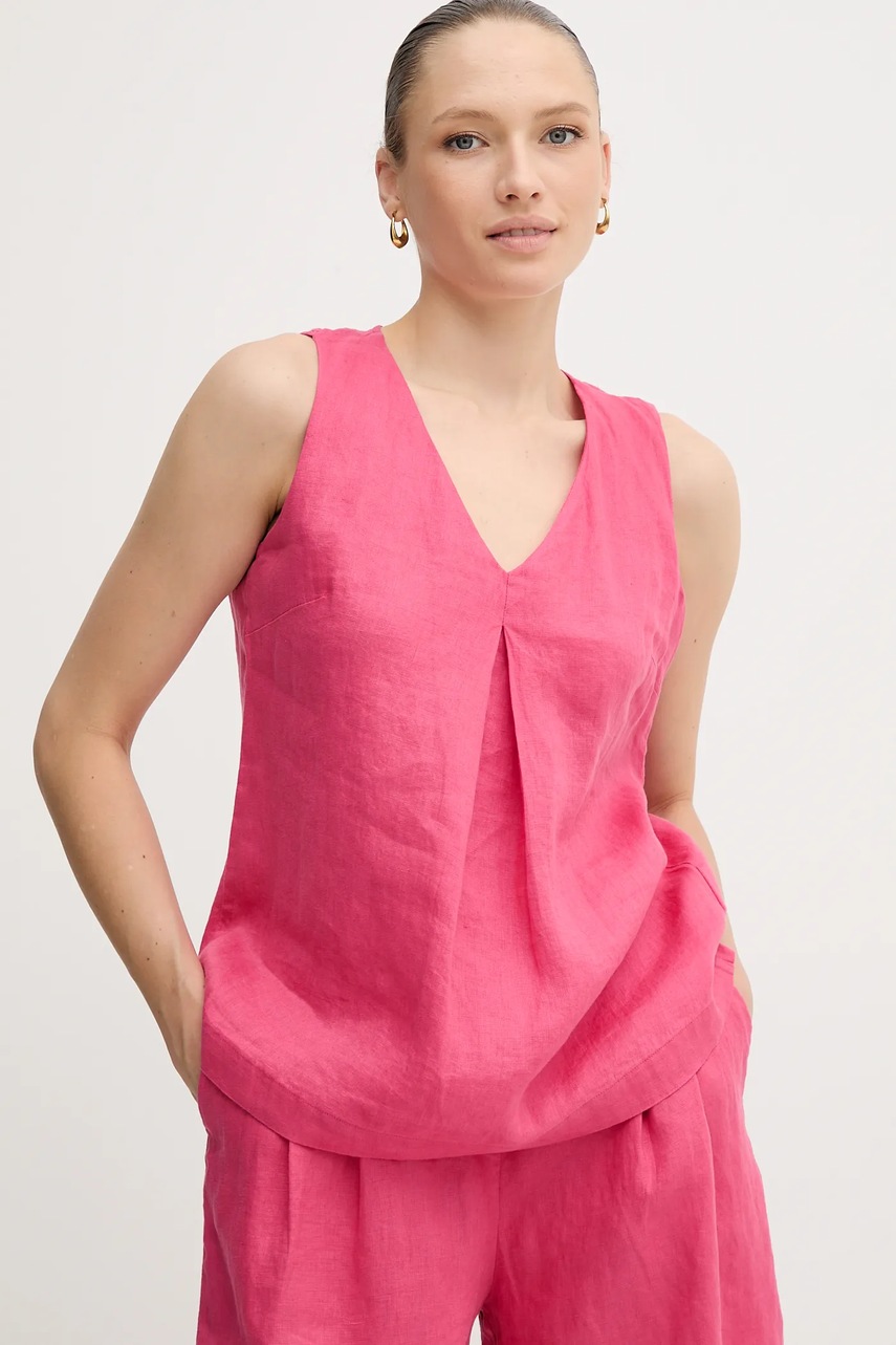 Λευκή μπλούζα United Colors of Benetton χρώμα: ροζ, 5BMLDQ06W φωτογραφία