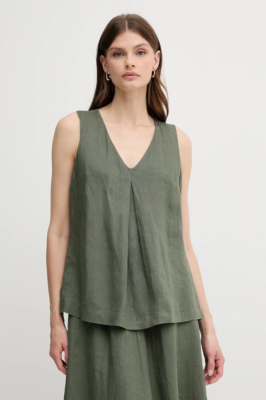 United Colors of Benetton bluză din in culoarea verde, neted, 5BMLDQ06W