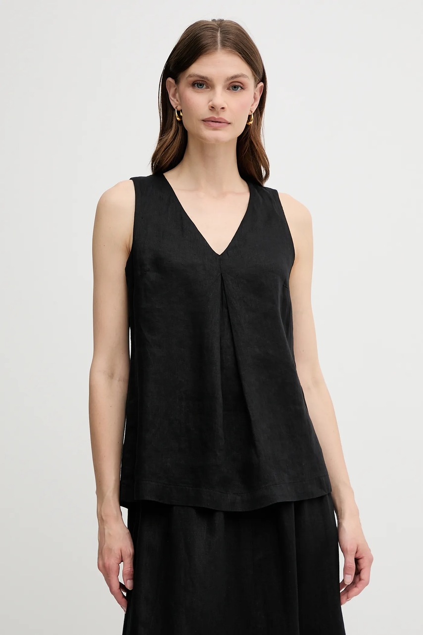 United Colors of Benetton bluză din in culoarea negru, neted, 5BMLDQ06W