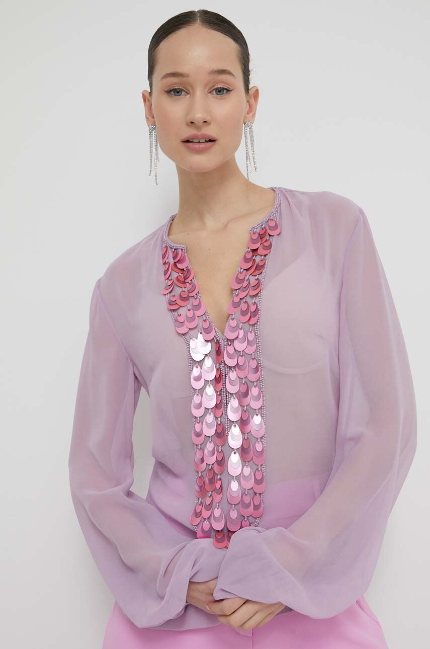Blugirl Blumarine bluză femei, culoarea violet, cu imprimeu RA4137.T3854