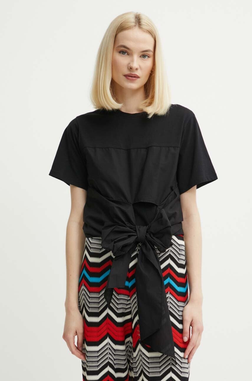 Sisley tricou din bumbac femei, culoarea negru