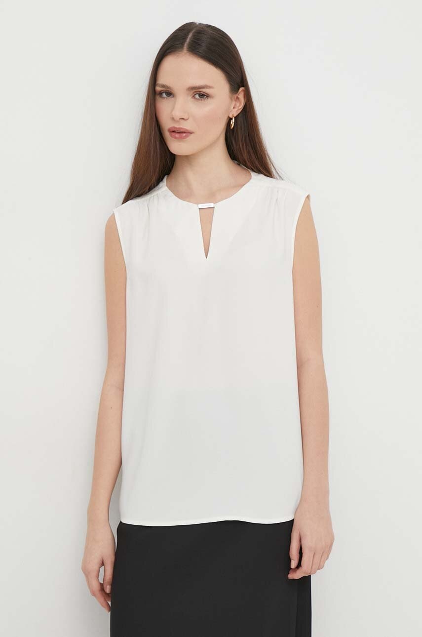 Levně Halenka Calvin Klein dámská, béžová barva, hladká, K20K207063