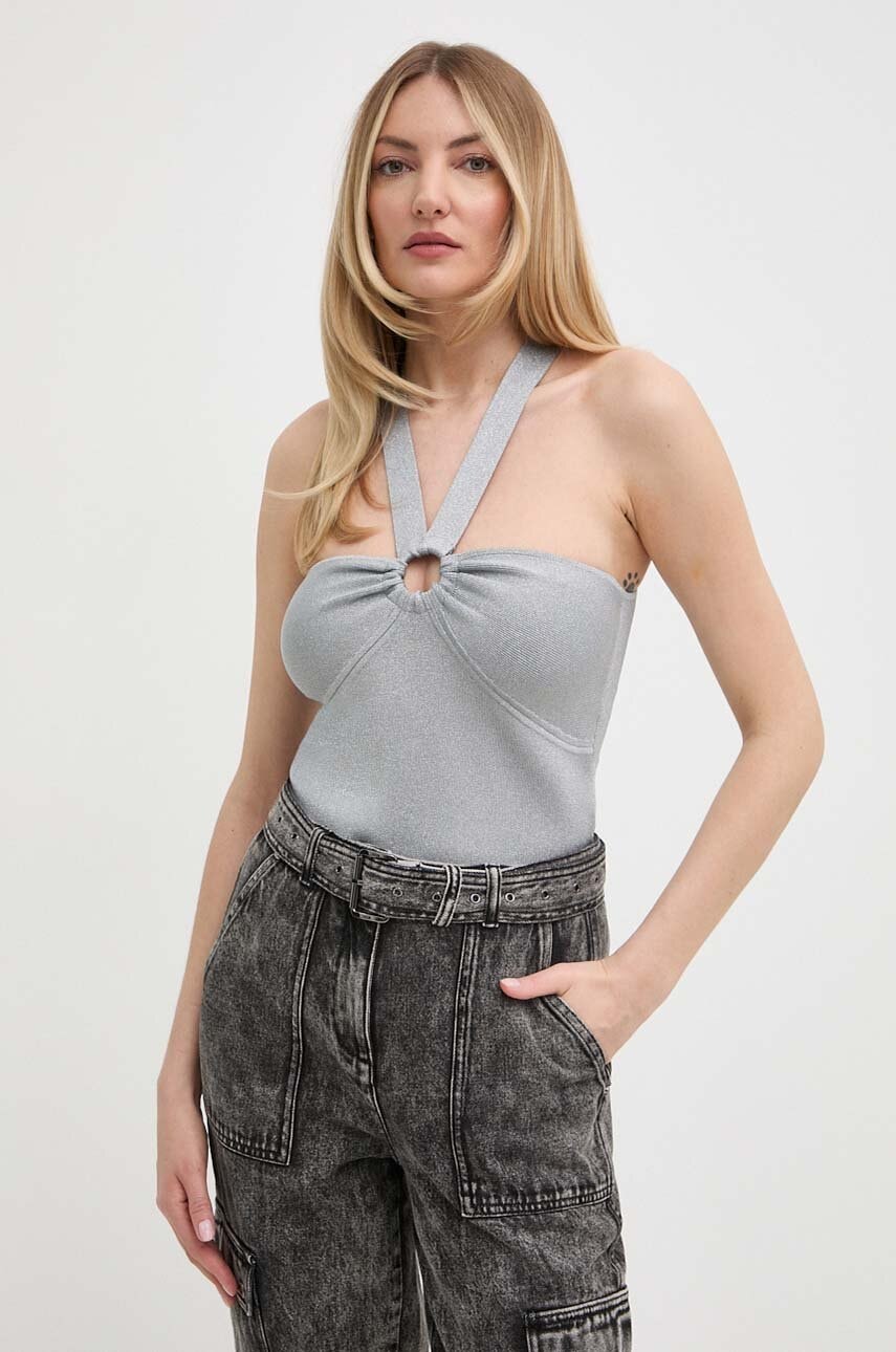 MICHAEL Michael Kors bluza femei, culoarea argintiu, modelator