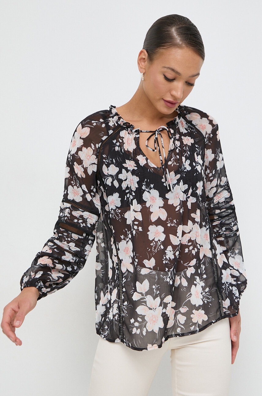 

Блуза Guess GILDA в черно с десен W3GH60 WDW82, Черен