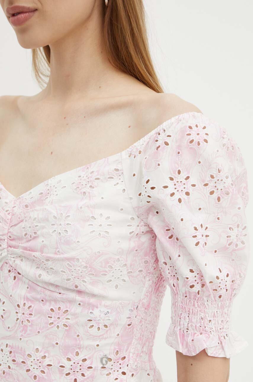 Βαμβακερή μπλούζα Guess PALMA γυναικεία, χρώμα: ροζ, W4GH68 WG571 φωτογραφία