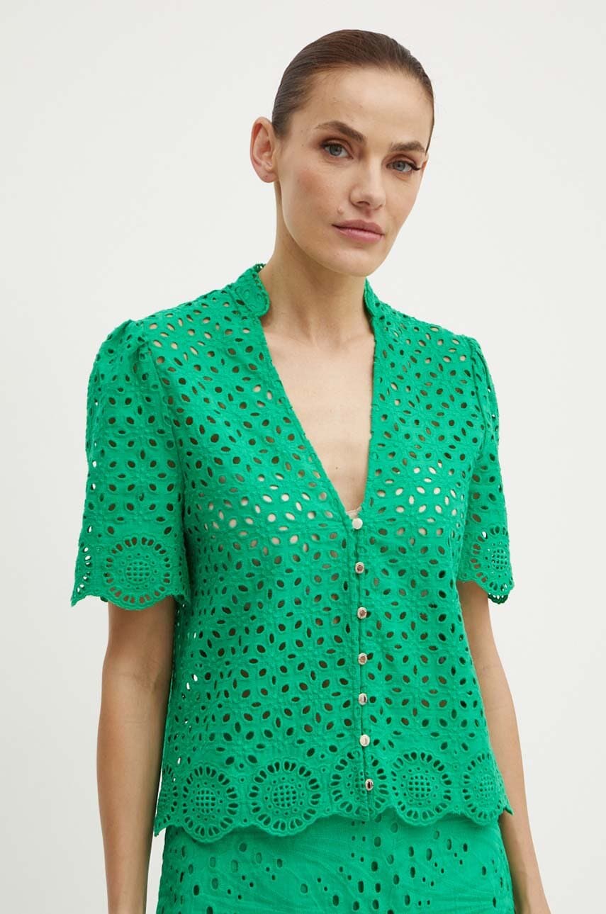 Morgan camasa din bumbac CFLAM femei, culoarea verde, regular, CFLAM Morgan camasa din bumbac CFLAM femei, culoarea verde, regular, CFLAM