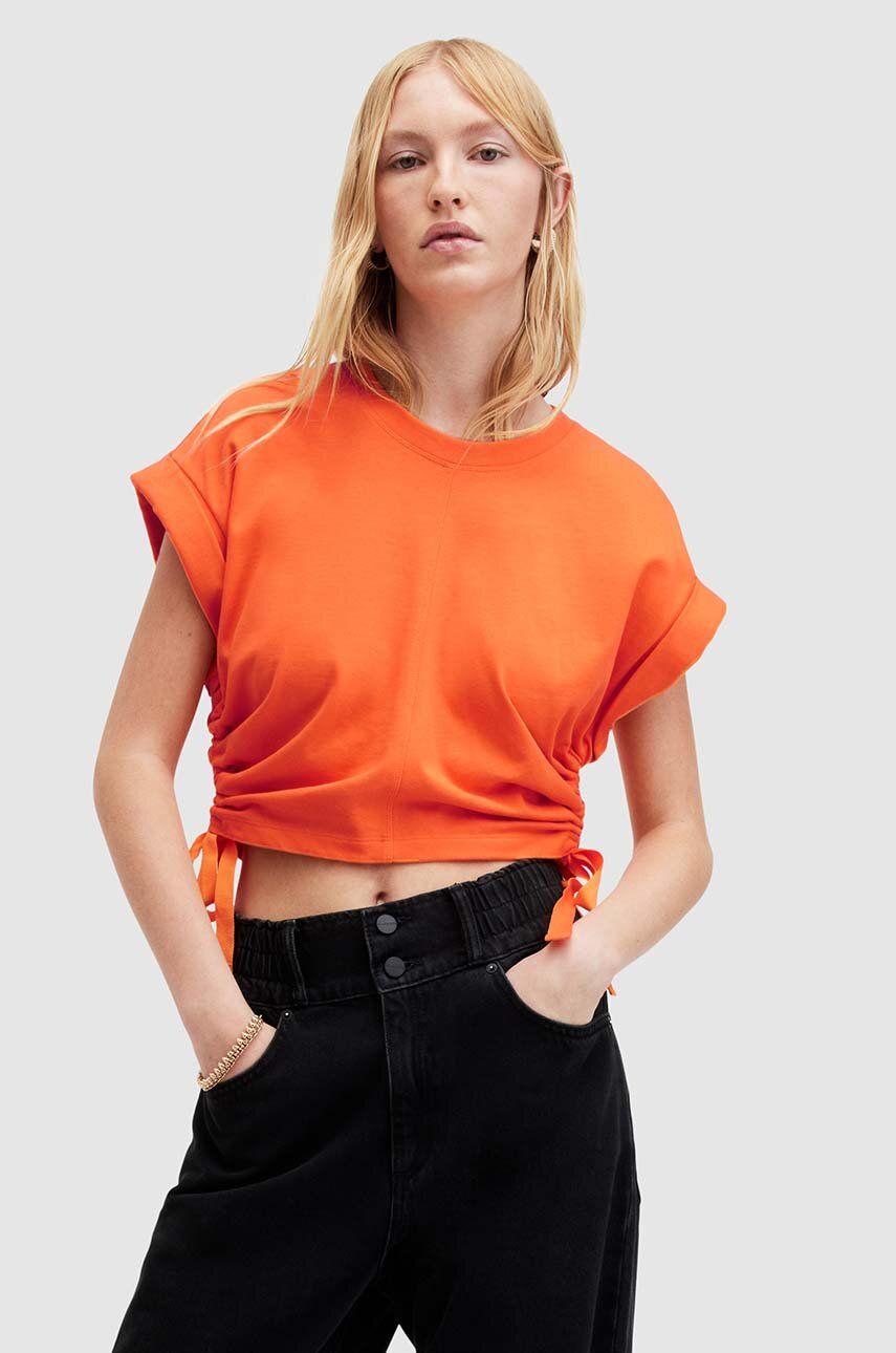 E-shop Bavlněná halenka AllSaints MIRA oranžová barva, hladká