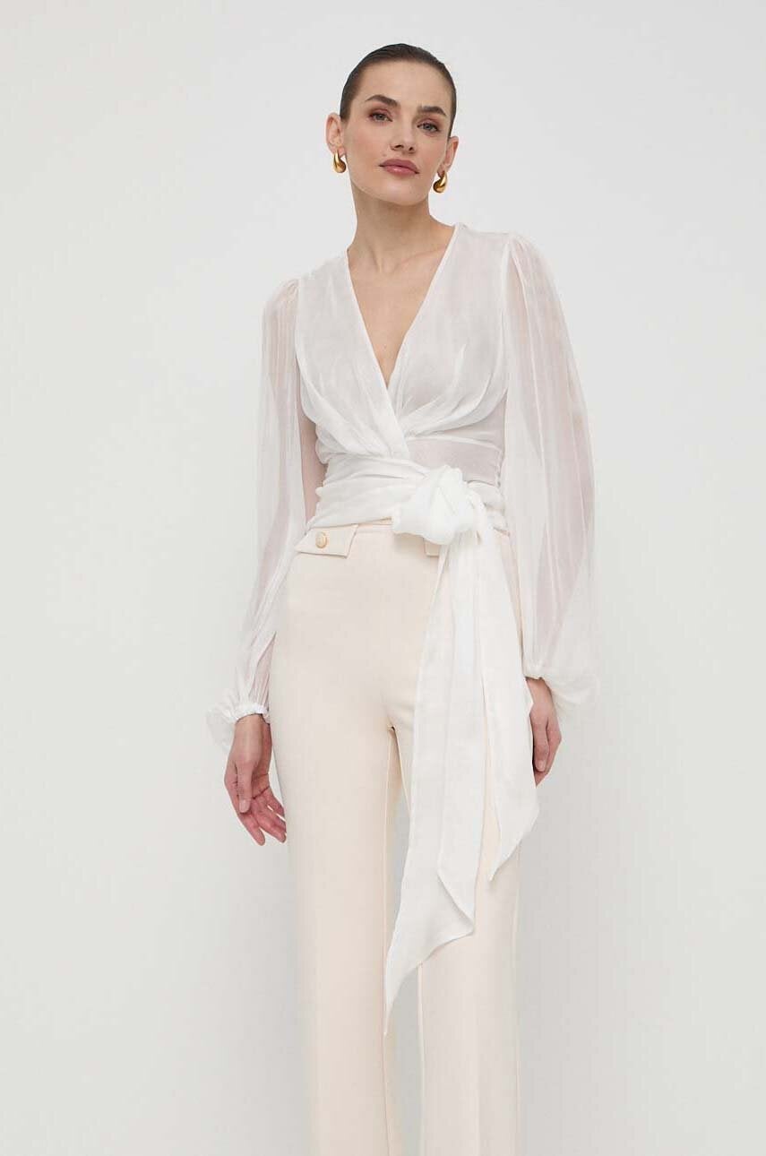 Elisabetta Franchi camasa de matase culoarea alb, regular - SS24 BDD0G1 00X F1 Elisabetta Franchi camasa de matase culoarea alb, regular