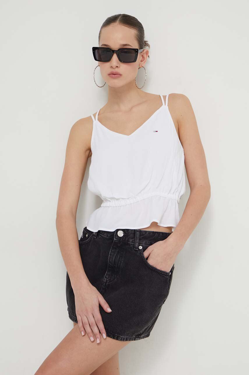 Tommy Jeans bluză femei, culoarea alb, uni DW0DW17802