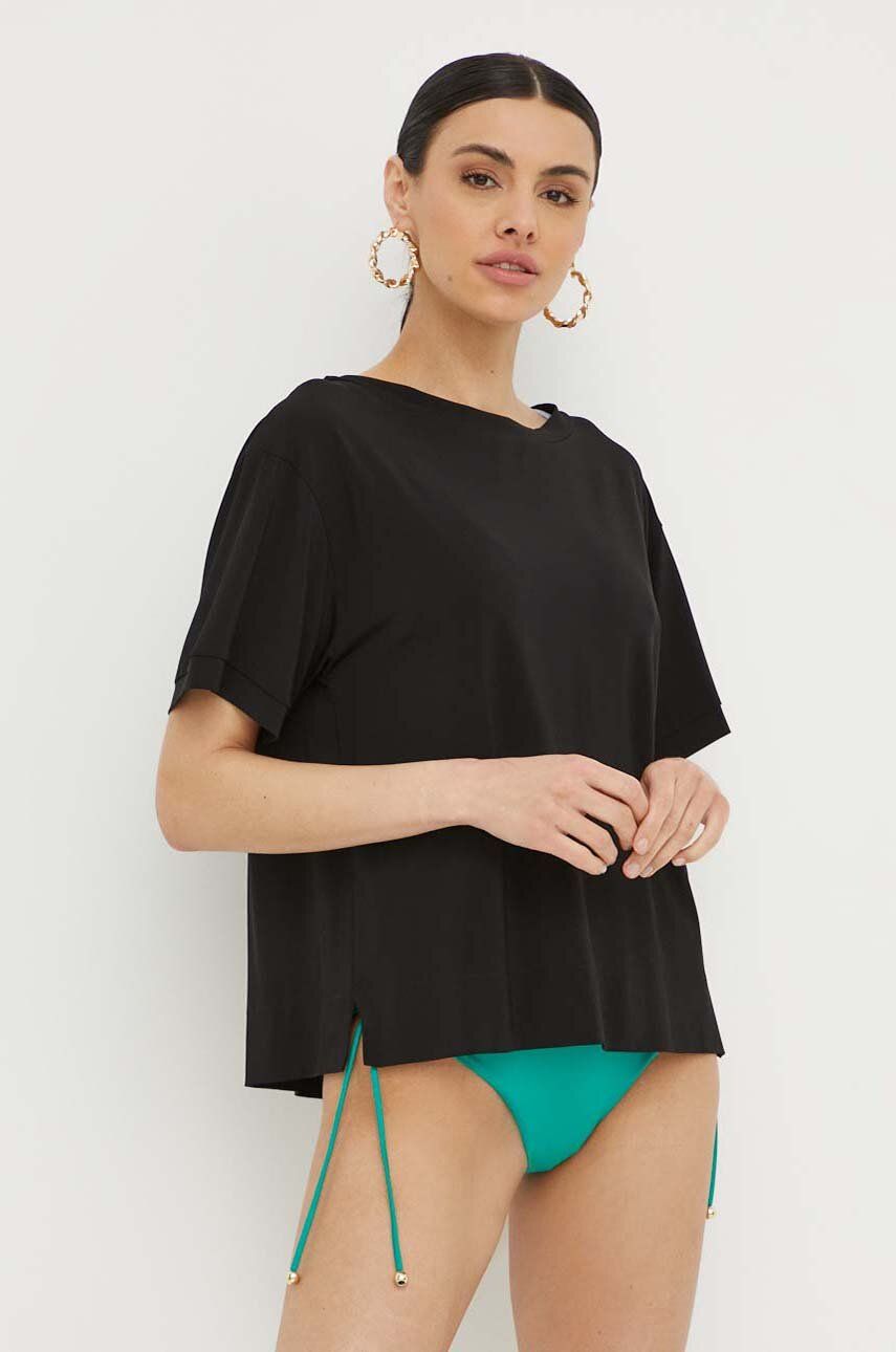 Max Mara Beachwear bluza femei, culoarea negru, neted